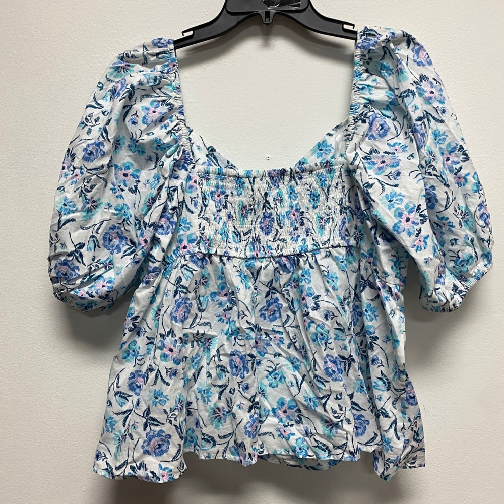Lauren Conrad Milkmaid Floral Blouse Smocked Ruched Square Neck XXL Cottagecore - Picture 5 of 7